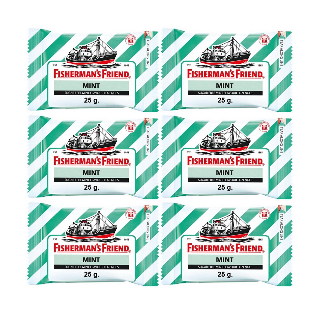 Fishermans Friend Sugar Free Mint Flavour lozenges 25g (Pack of 6)