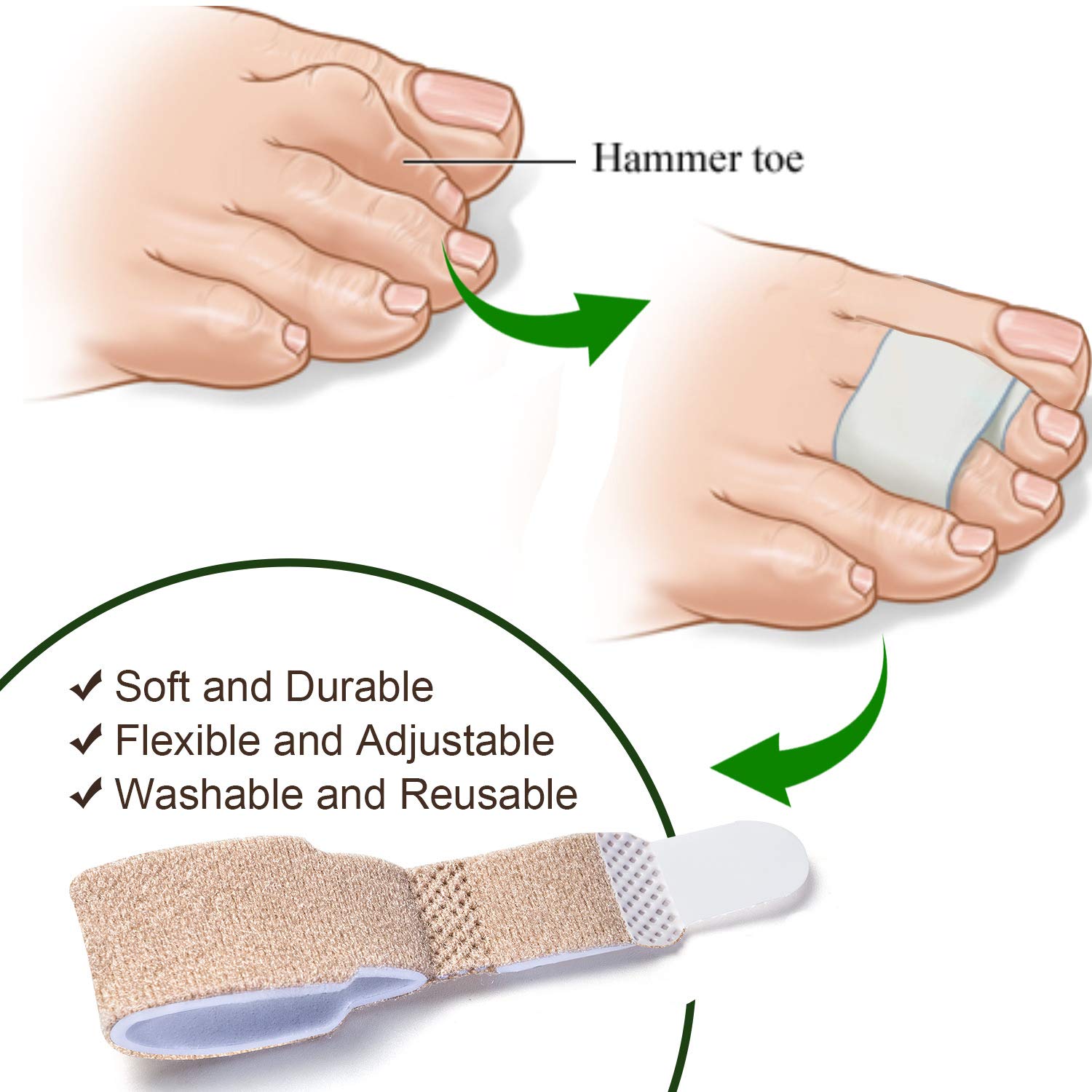 Welnove 6Pcs Hammer Toe Straightener, Hammer Toe Splints, Toe Cushioned Bandages for Correcting Hammer Toes, Broken Toes, Crooke
