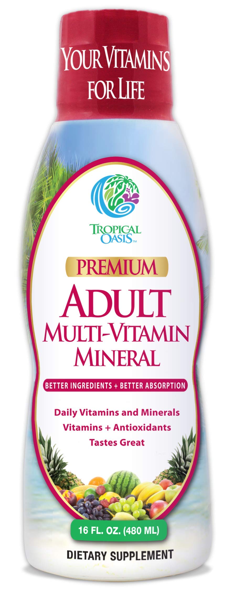 Tropical Oasis Adult Liquid Multivitamin -Liquid Multi-Vitamin and Mineral Supplement with 125 Total Nutrients Including; 85 Vit