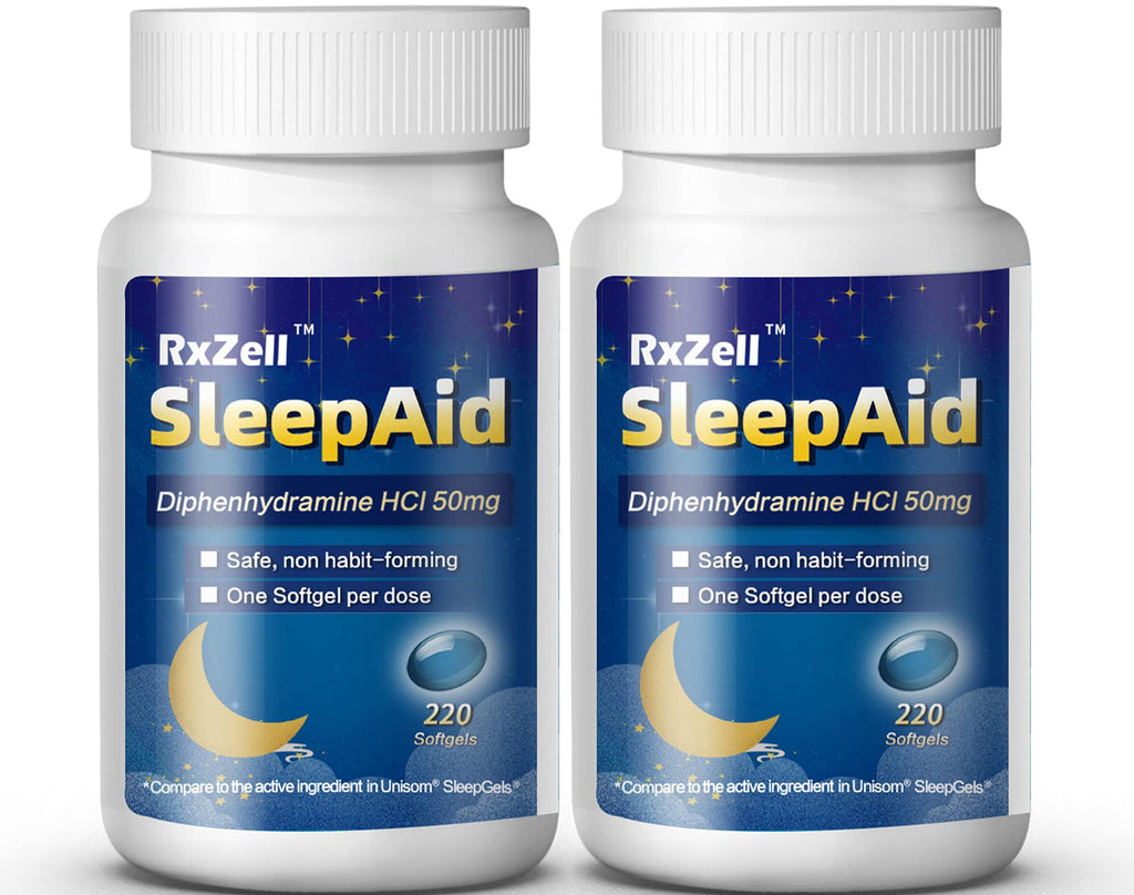 RXZELL Sleep Aid, Diphenhydramine Softgels 50mg, Easy-to-Swallow, Supports Deeper Restful Sleeping, Non Habit-Forming (220 Count
