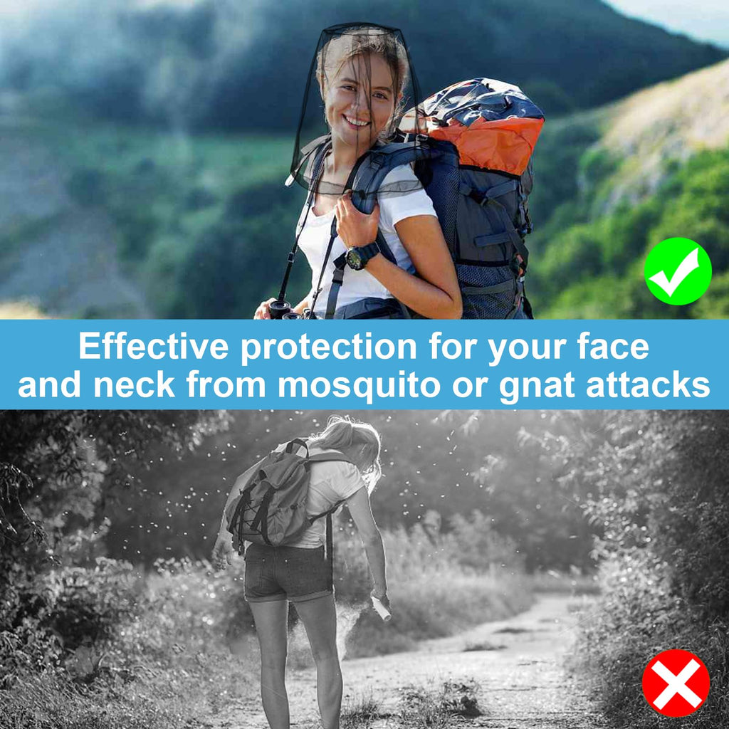 2 Pack Mosquito Head Net Mesh for Insect, Face Neck Fly Netting Hood from Bugs Gnats Noseeums Screen Net for Hiking, Outdoors, F
