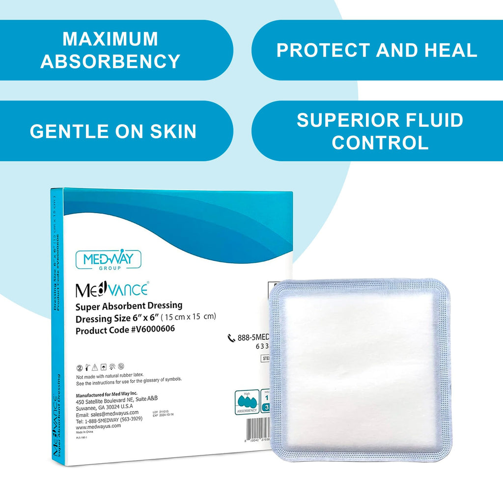 MedVance Super Absorbent Dressing, Non-Adhesive Pads for Wound Care, for Pressure Ulcers & 1st/2nd Degree Burns, Superior Moistu
