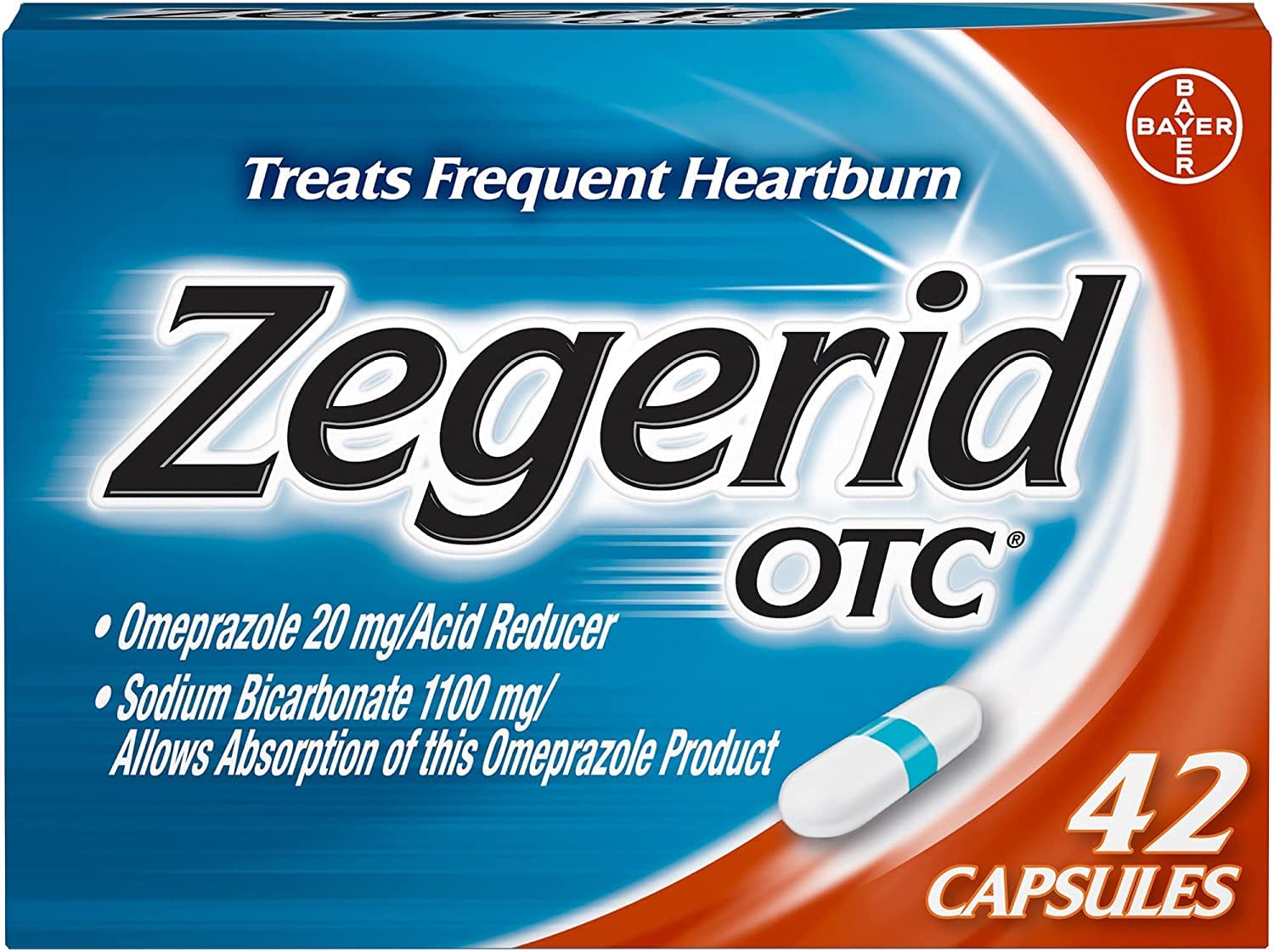 Zegerid OTC Heartburn Relief, 24 Hour Stomach Acid Reducer Proton Pump Inhibitor with Omeprazole and Sodium Bicarbonate, Capsule