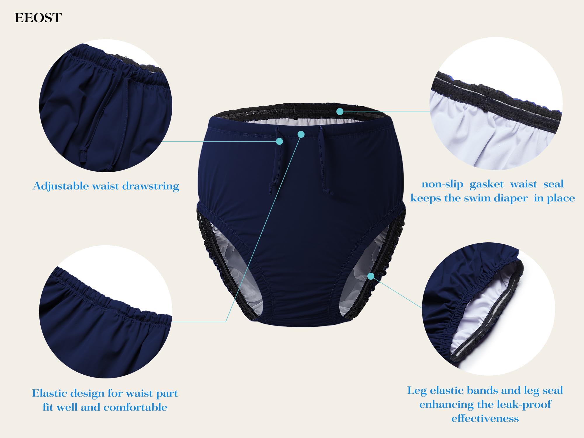 Adult Special Needs Reusable Swim Diapers Swimwear for Incontinence Cloth Diaper Covers Waterproof,Leakproof (Navy, 14-16T)