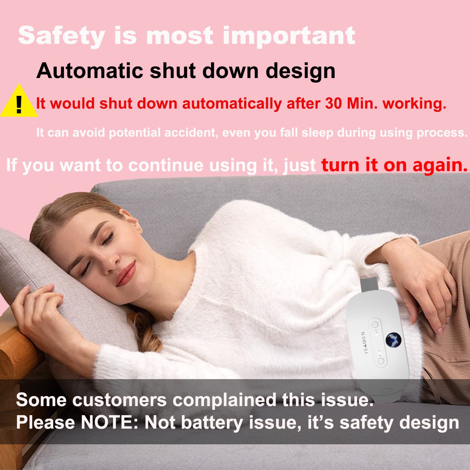 Portable Cordless Heating Pad for Cramps, Electric Waist Belt Device, Fast with 3 Heat Levels and Massage Modes, Back or Belly W