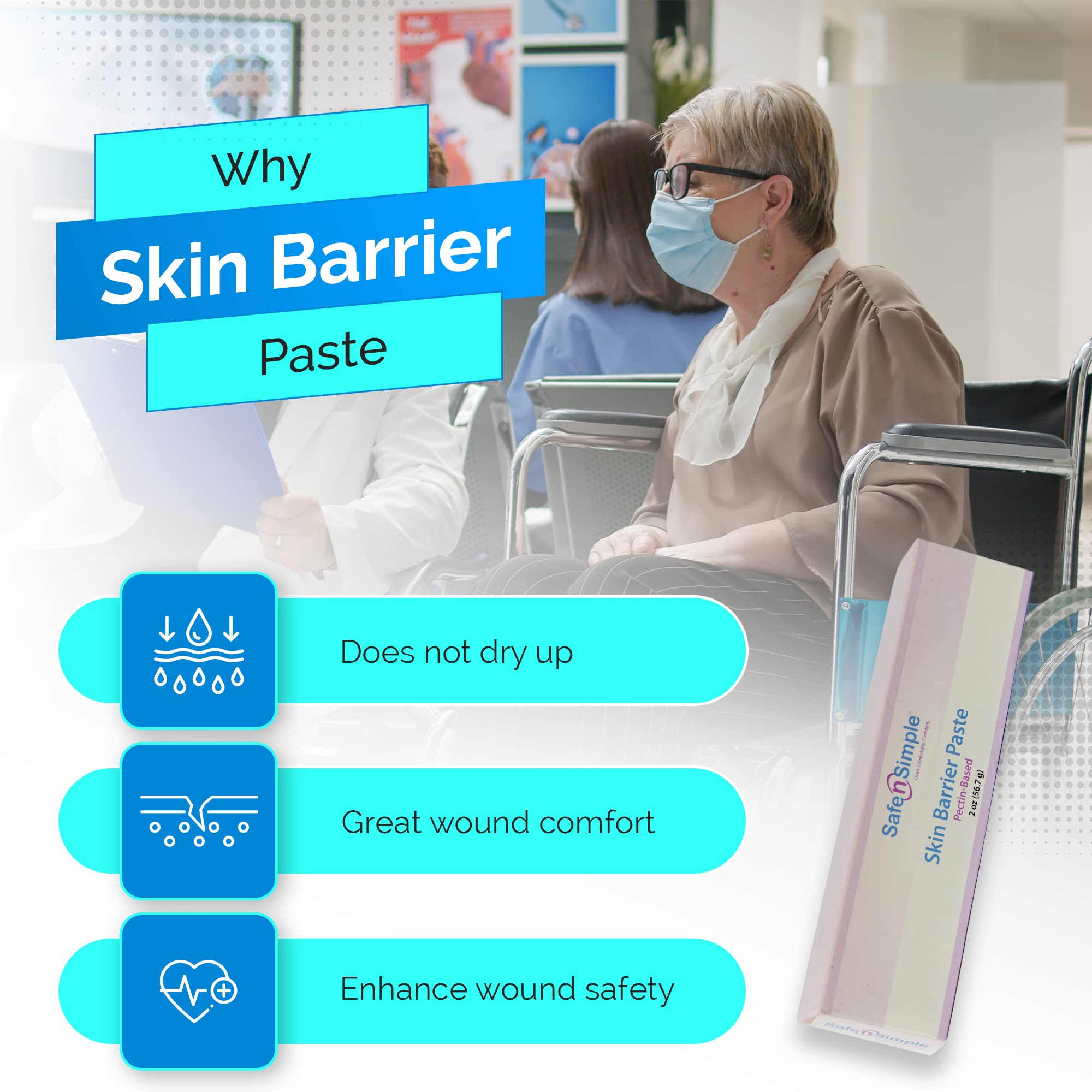 Safe n Simple Stoma Skin Barrier Paste - 2 oz - Protective Ostomy Supplies - Stoma Adhesive Skin Protectant Paste - Ostomy Skin