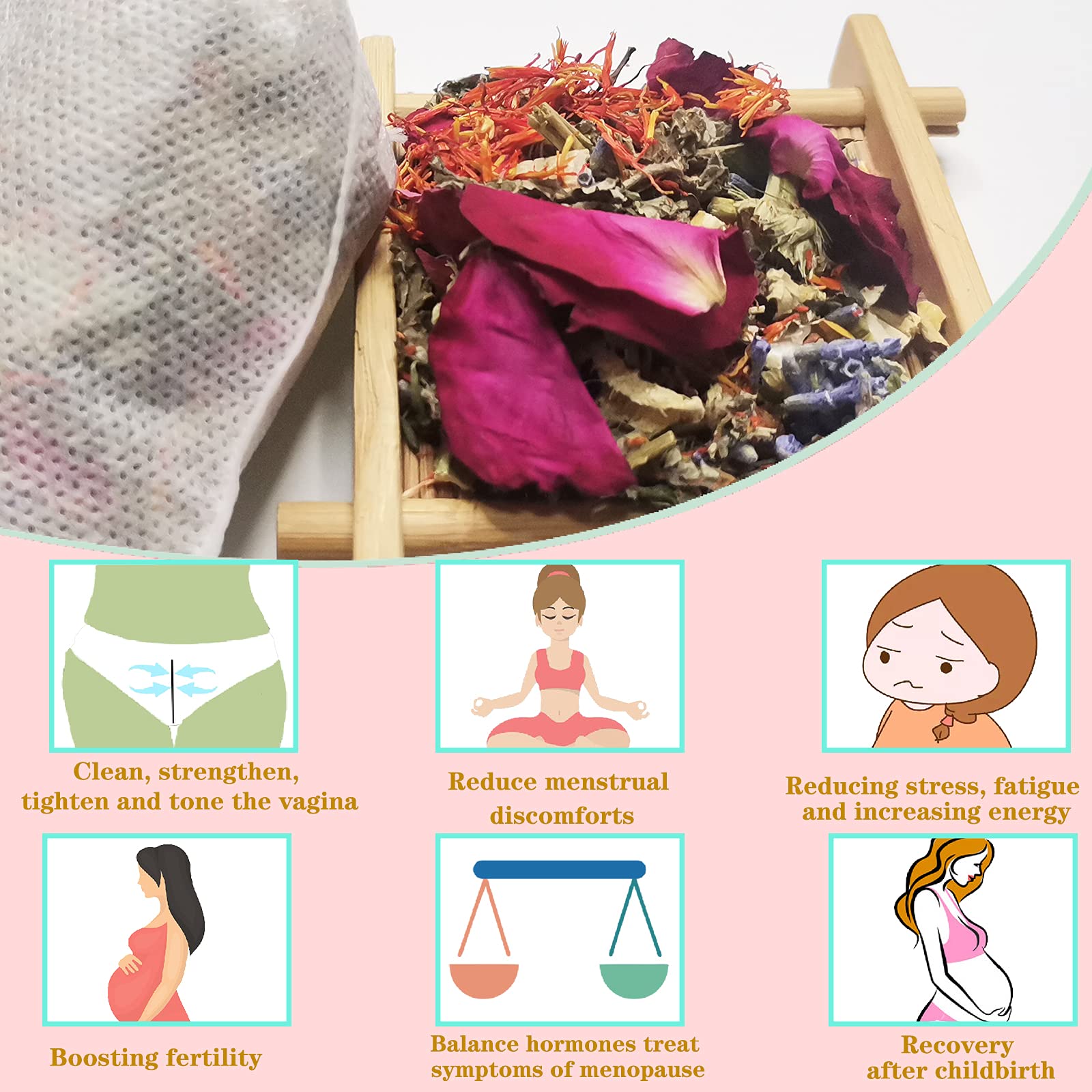 Yoni Steam Herb for Women pH Balance, Natural Feminine Vaginal Herbs Cleansing Rejuvenate, Herbal Blend, 7 Filter Bags Vaginal H