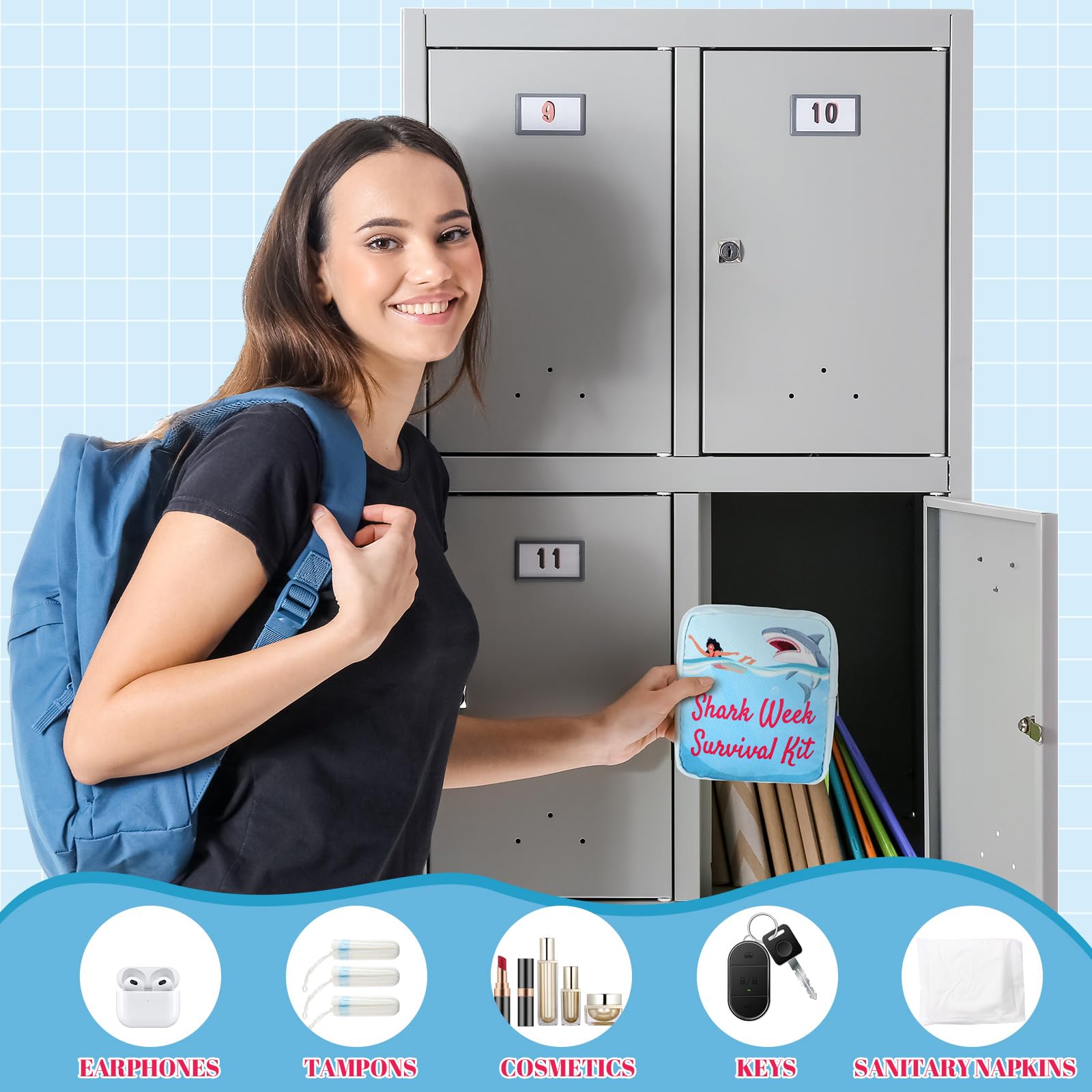 HunnmingRe 2 Pcs Period Bag Shark Tampon Storage Pouch Sanitary Napkin Holder Tampon Bags Portable Period Kit Bag Feminine Pouch