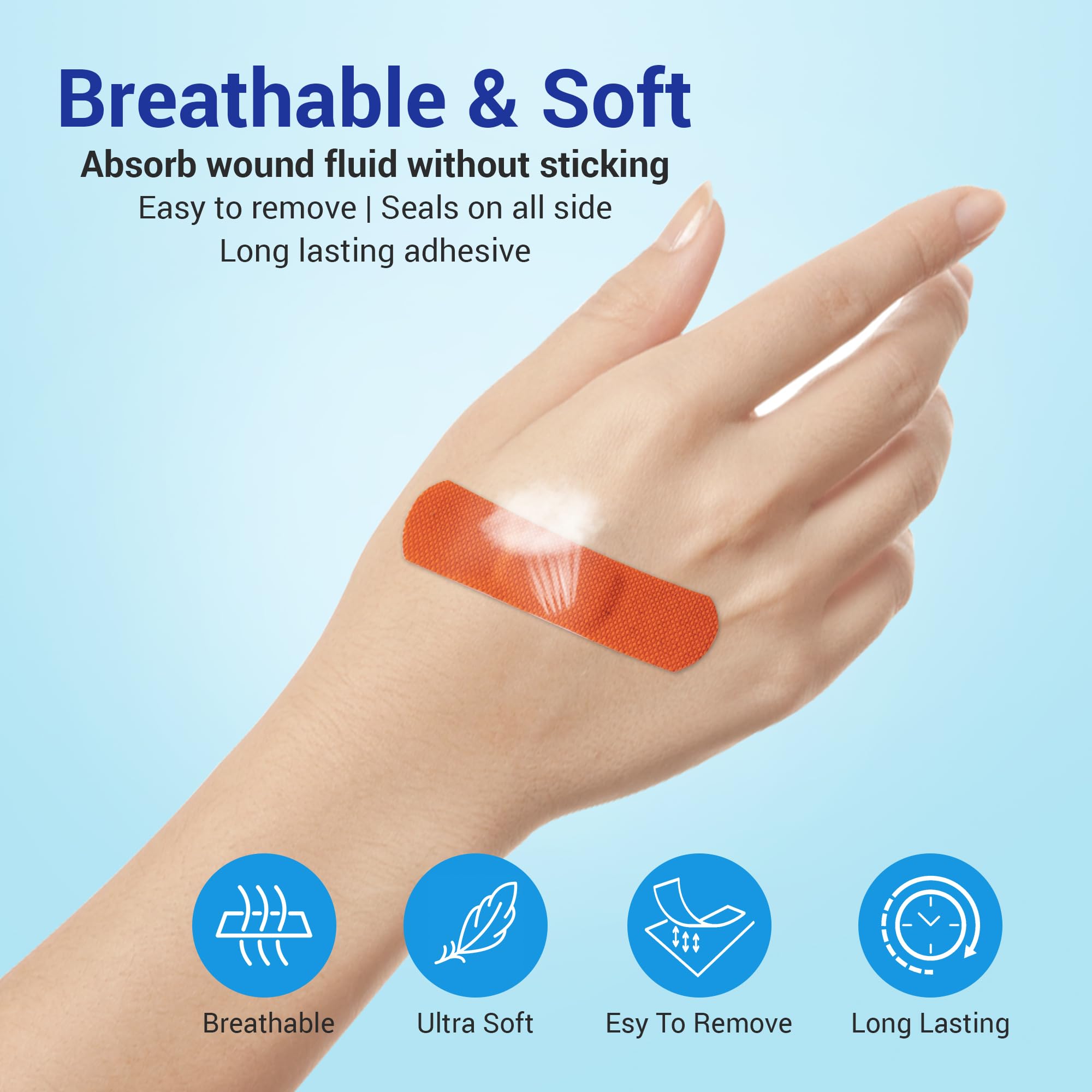 Ourmed Flexible Fabric Bandages with Non-Stick Pad, Latex Free, Rainbow Colors Adhesive Bandage First Aid Wound Care for Cuts, S