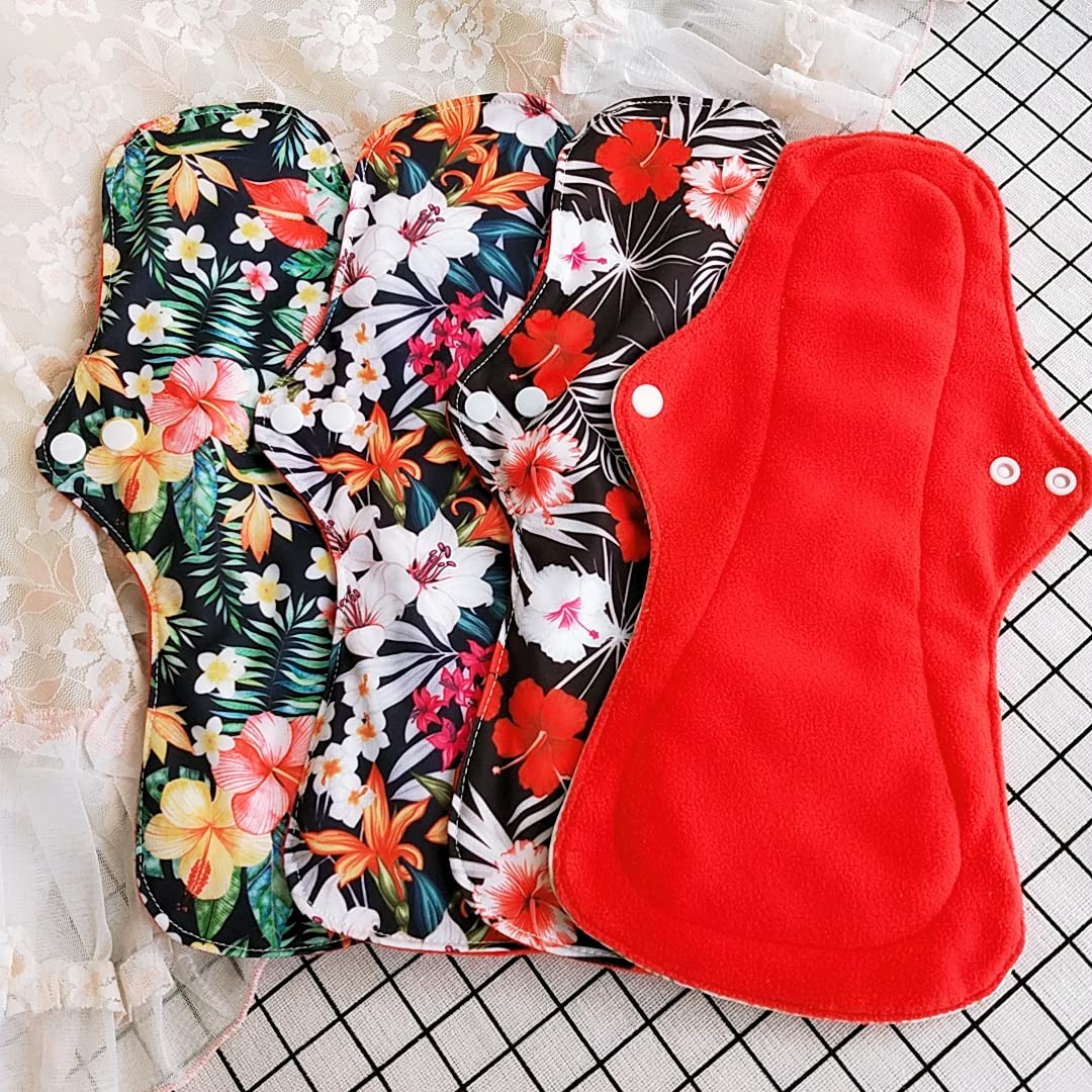 6Pcs Resuable Waterproof Menstrual Pad Sets Including 1Pc Mini Wet Bag and 5Pcs Heavy Flow Red Color Microfleece Stay Dry Menstr