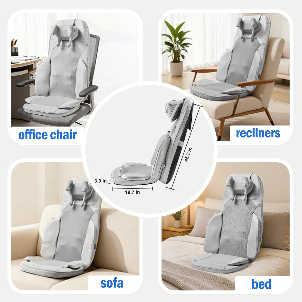 BWPIWPR Shiatsu Massage Cushion for Neck and Back with Heat - 4D Kneading, Vibration for Muscle Relief, Dual-Neck Design, Adjust