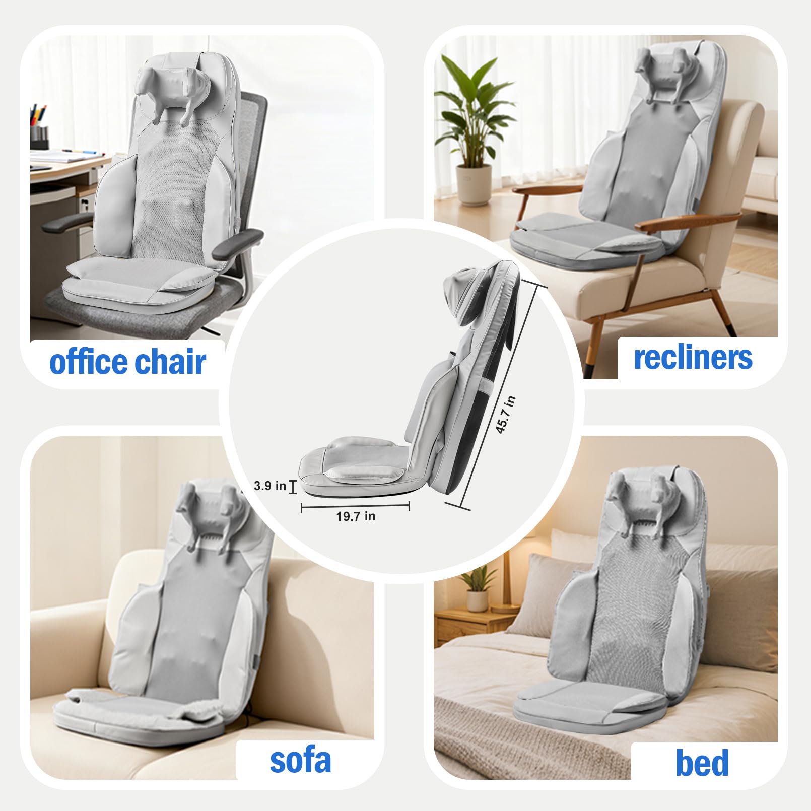 BWPIWPR Shiatsu Massage Cushion for Neck and Back with Heat - 4D Kneading, Vibration for Muscle Relief, Dual-Neck Design, Adjust