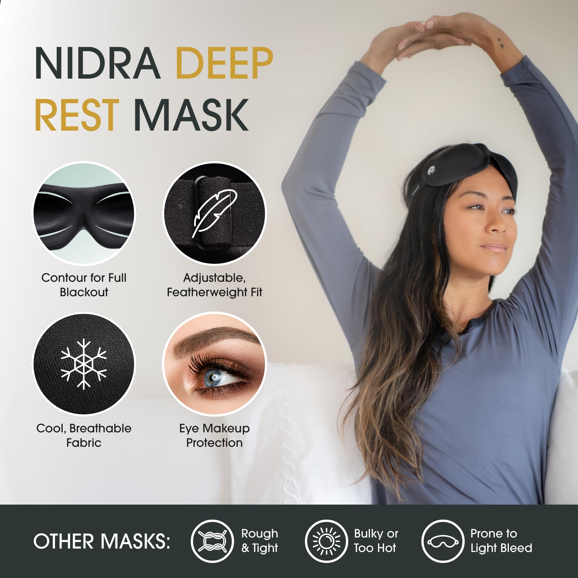 Nidra Sleep Mask, Contoured Blackout Sleeping Mask, for Men & Women - Standard Size, Blue