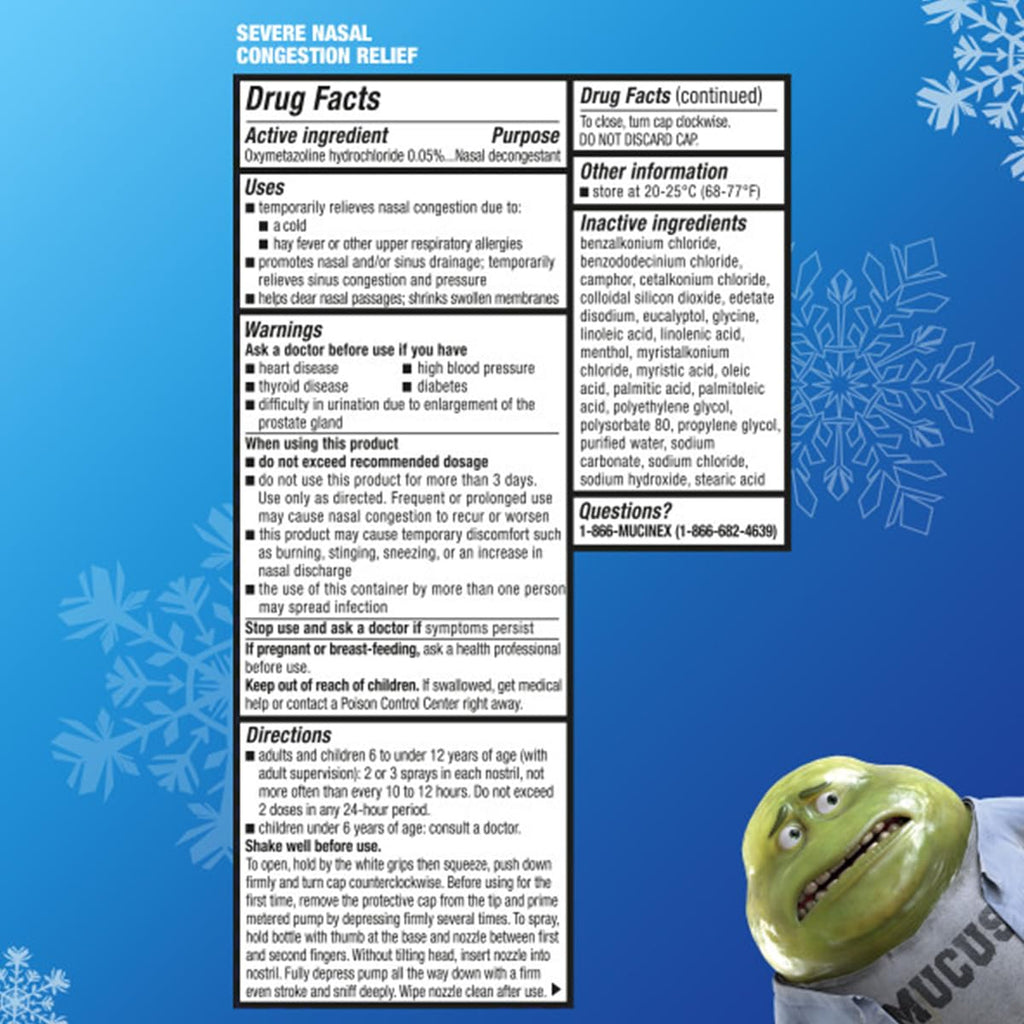 Mucinex Nasal Decongestant Spray, Sinus-Max Severe Nasal Congestion Relief Clear & Cool Nasal Spray, Lasts 12 Hours, Fast Acting