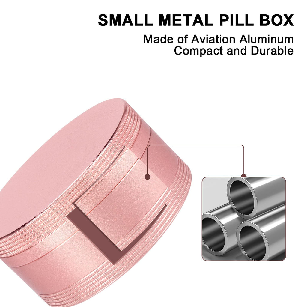 Portable Pill Box Pill Case Daily - Waterproof Single Metal Pill Container for Pocket Purse, Aluminium Alloy Round Daily Medicin