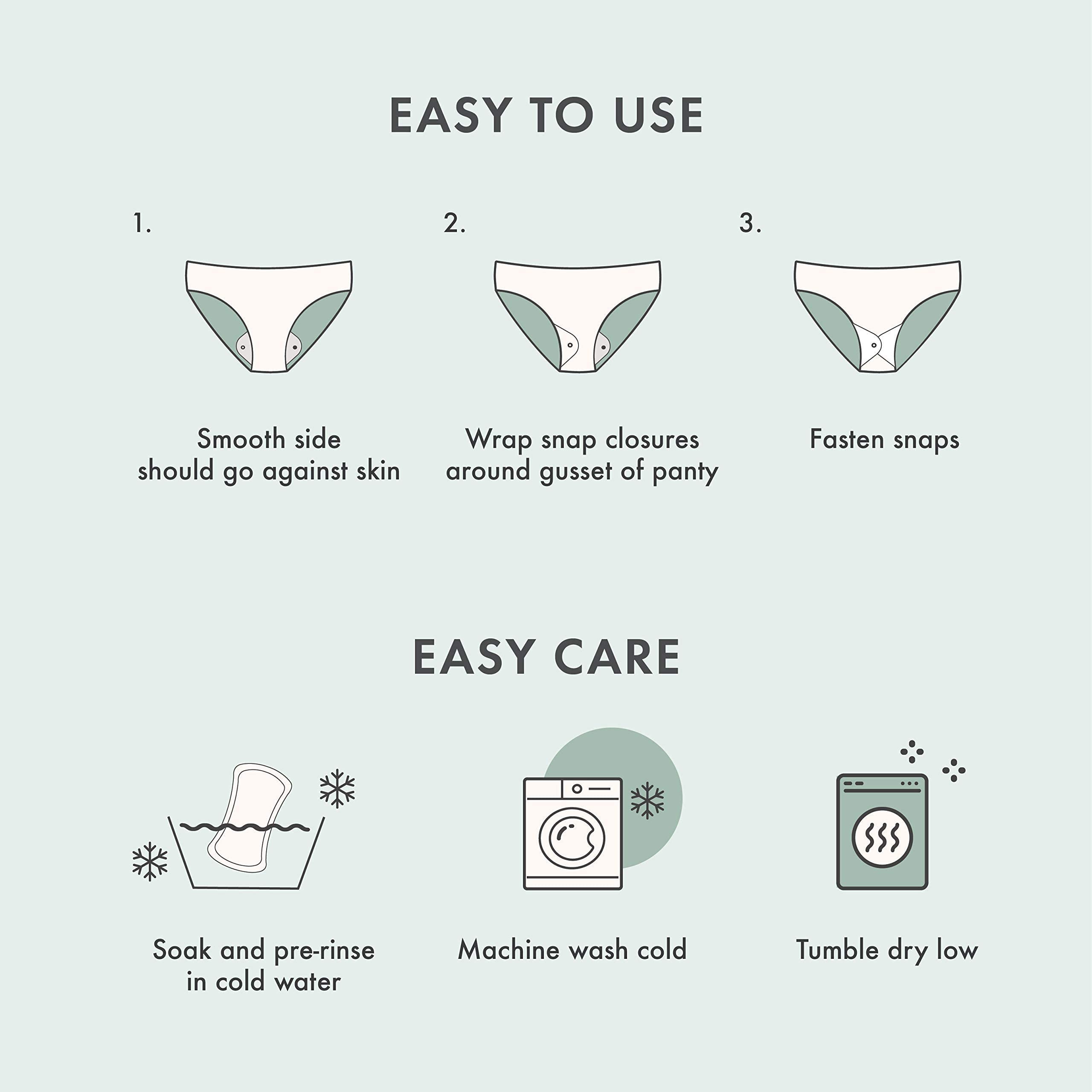 Rael Reusable Pads Menstrual, Organic Cotton Cover Pads - Postpartum Essential, Regular Absorbency, Thin Cloth Pads, Leak Free,