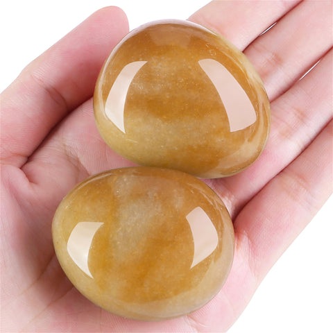 YATOJUZI 1.6''-2'' Yellow Jade Natural Crystals and Healing Stones Worry Stones Polished Rocks Yellow Gemstones Palm Stone for M