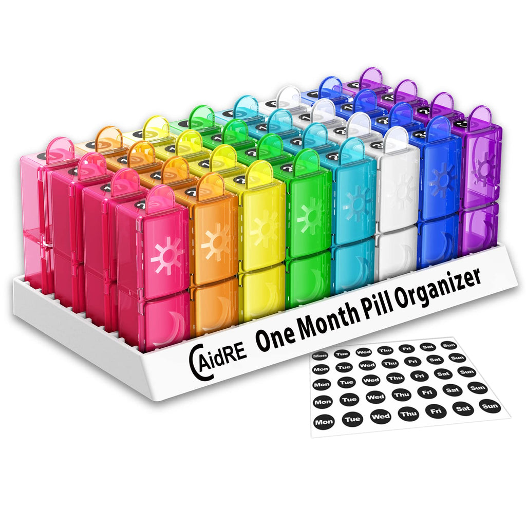 CAidRE 30 Day Pill Box Organizer 2 Times a Day, AM PM, Weekly Pill Holder for Fish Oil, Vitamins, Supplements