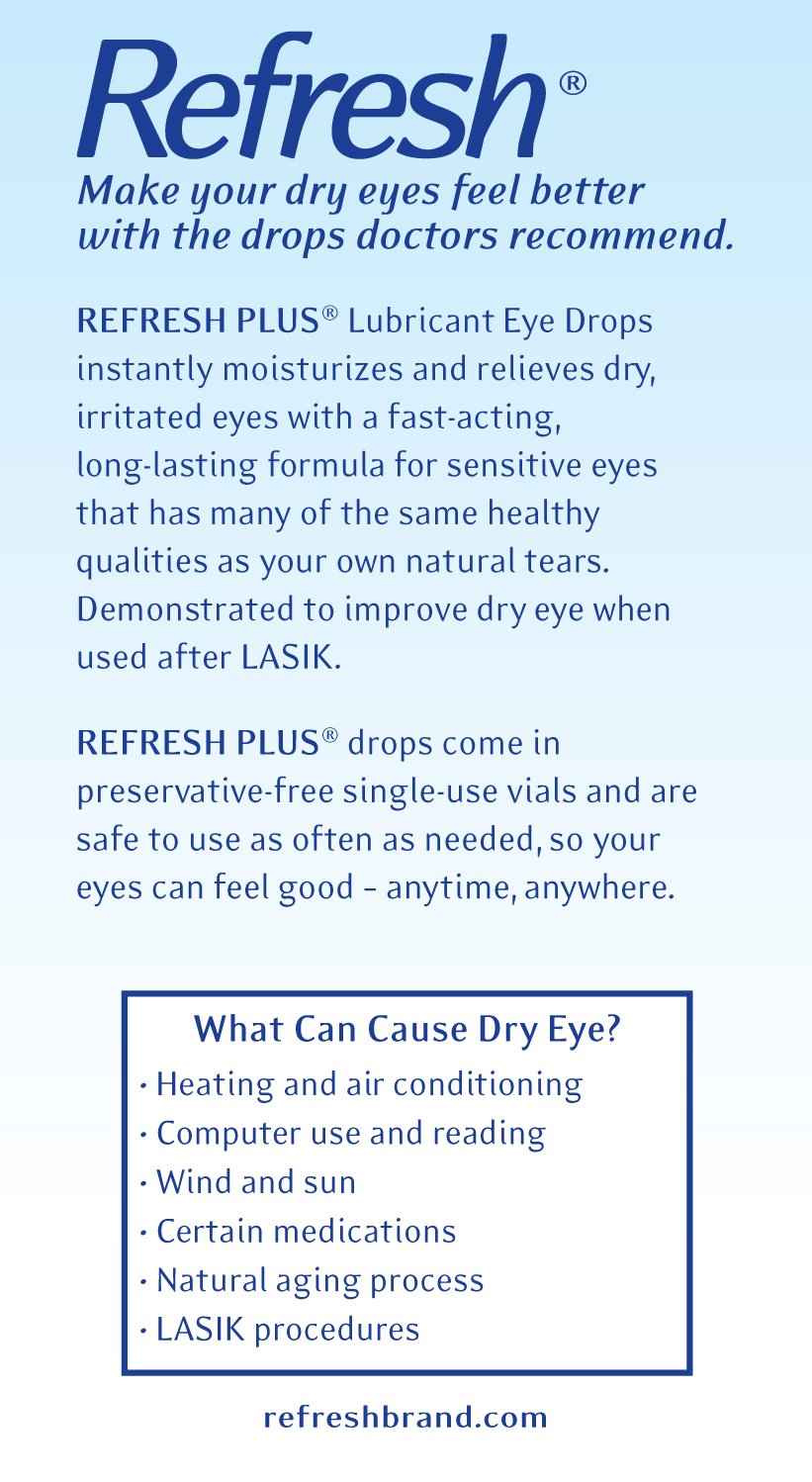 Refresh Plus Lubricant Eye Drops, Preservative-Free, 0.01 Fl Oz Single-Use Containers, 50 Count, Packaging May Vary