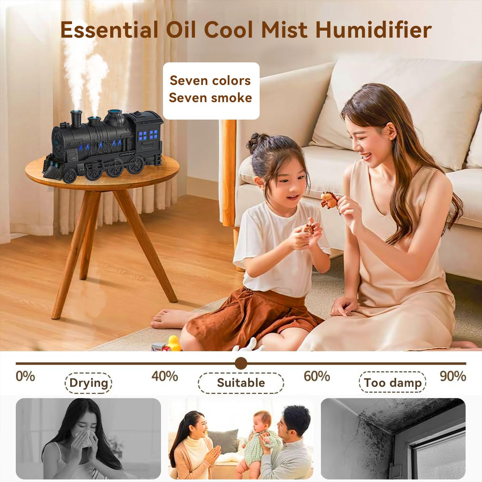 Train Diffusers for Essential Oils,300ml Magic Train Diffuser, Large Room Remote Control Aromatherapy Diffuser, Ultrasonic Cool