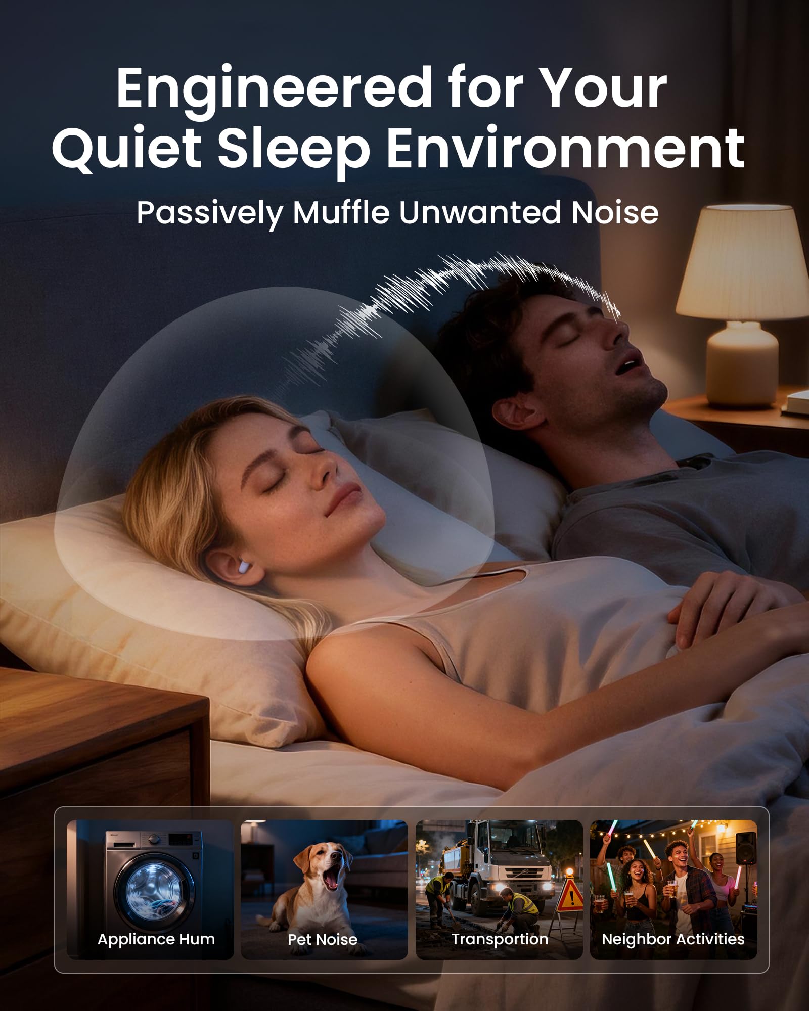 QubitPulse Dream Ear Plugs for Sleeping, 23dB Noise Reduction Soft Silicone Ear Plugs with Patented Qufits Eartips and Carry Cas