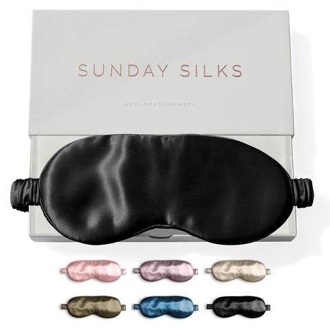 SUNDAYSILKS Premium Mulberry Silk Sleep Masks | Soft Eye Covers, Silk Sleep Mask Blackout [Midnight Black] Silk Eye Masks for Sl