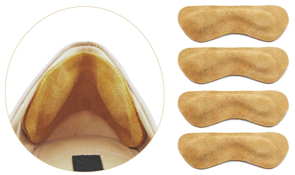 Leather Heel Grips Liner Cushions Inserts for Loose Shoes, Improved Shoe Fit and Comfort, Khaki,0.28inch Thick 6 Pairs