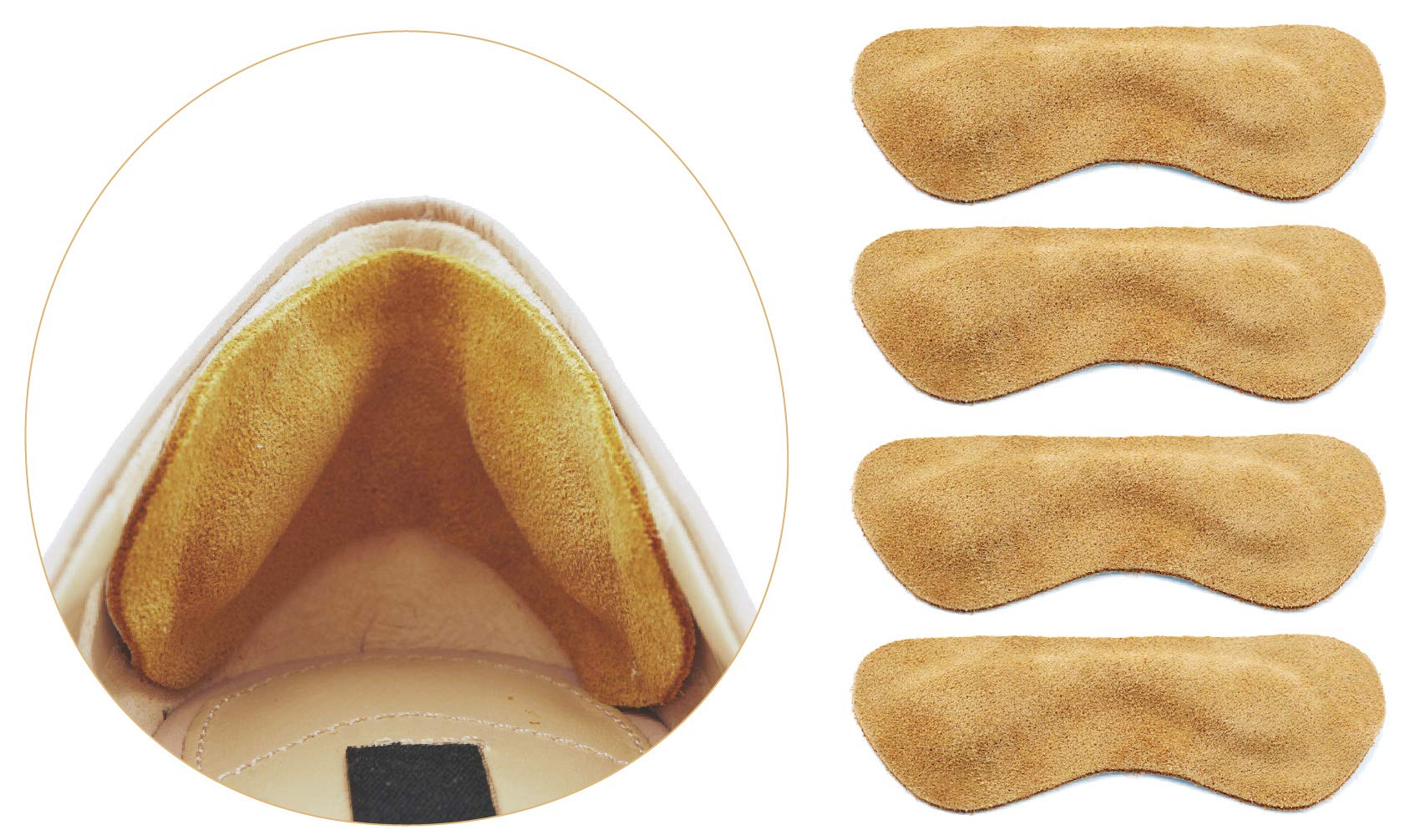 Leather Heel Grips Liner Cushions Inserts for Loose Shoes, Improved Shoe Fit and Comfort, Khaki,0.28inch Thick 6 Pairs