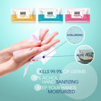 Dr. YERMA 70% Alcohol Hand Sanitizer Wipes with Aloe Vera & Extra Moisturizers, 10 Packs of 20 (200 wipes) Travel Size, Vegan Co