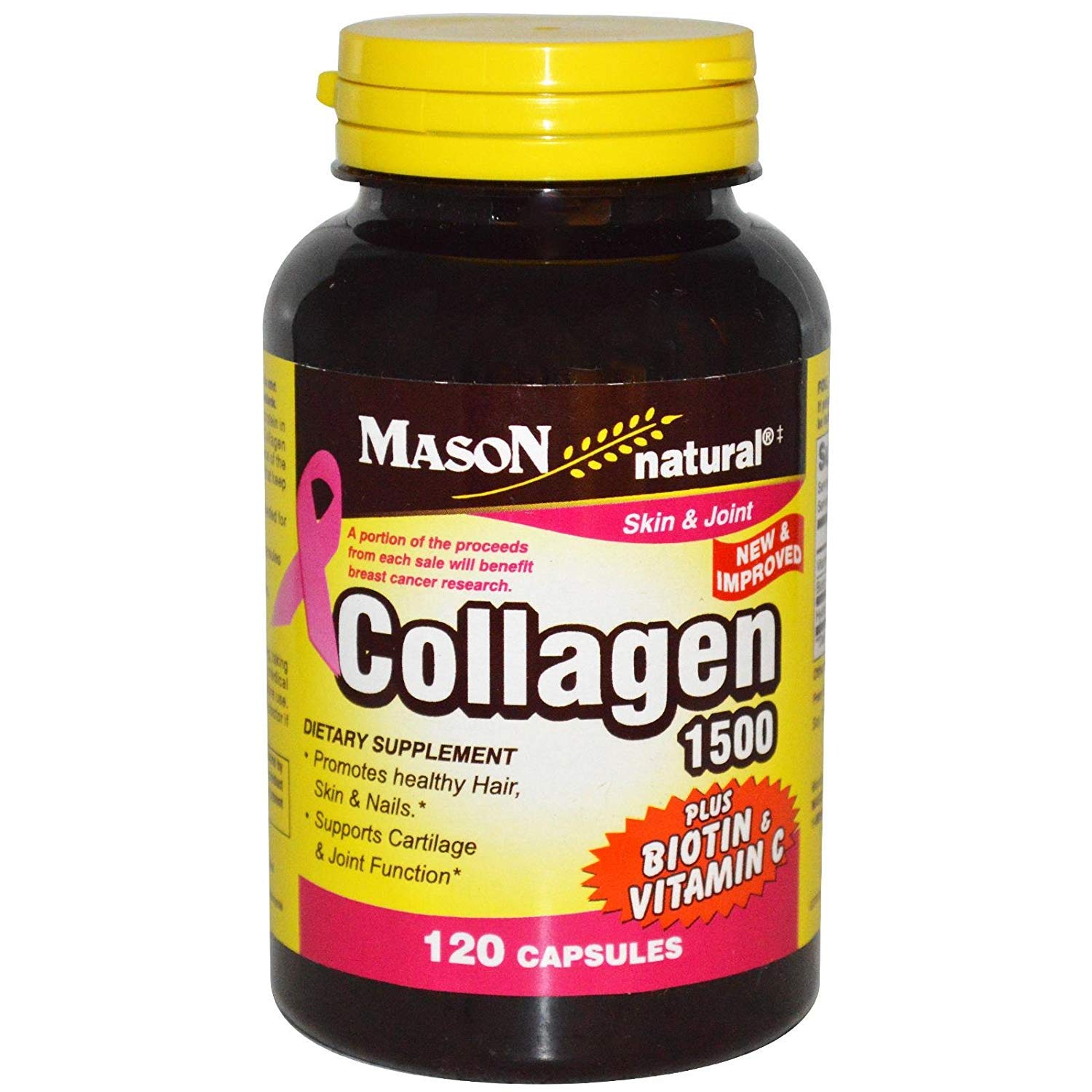 Mason Vitamins Collagen Plus Biotin & Vitamin C 1500 mg 120 Capsules per Bottle Pack of 6