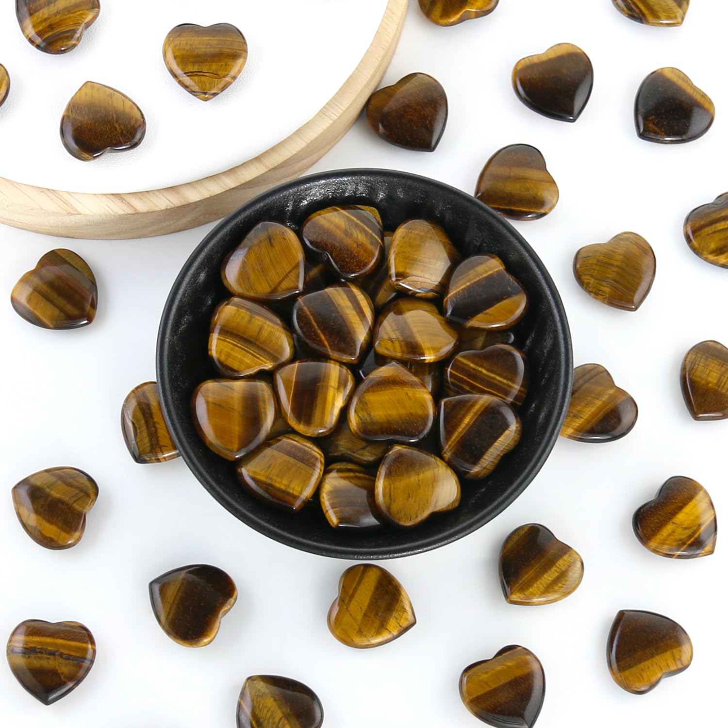 Nvzi Tumbled Polished Natural Tigers Eye Crystal Heart Stones, Crystals and Healing Stones Quartz Bulk for Wicca, Reiki, Healing