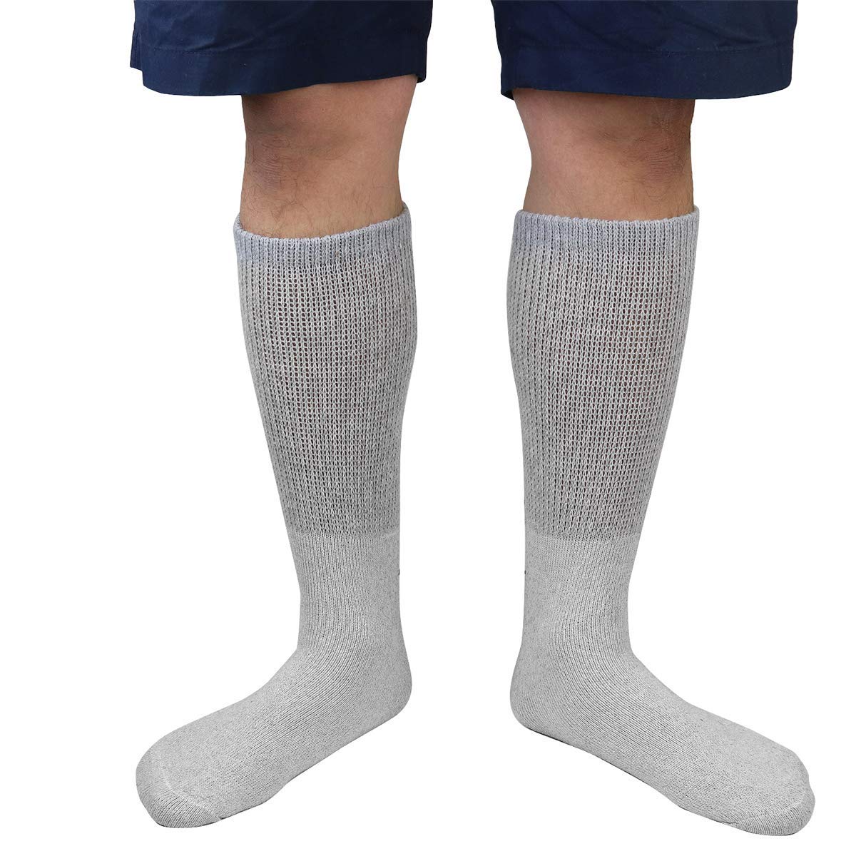 Falari Physicians Approved Diabetic Socks Crew Unisex 3, 6 or 12-Pack (13-15, 3 Pairs Grey)