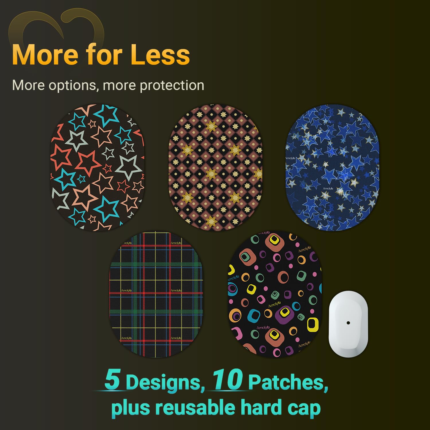 Amolyfe - Dexcom G6 Adhesive Patches (10-Pack) - Bump-Proof with Hard Cap, Waterproof, Breathable, Medical Adhesive, 10-Day CGM