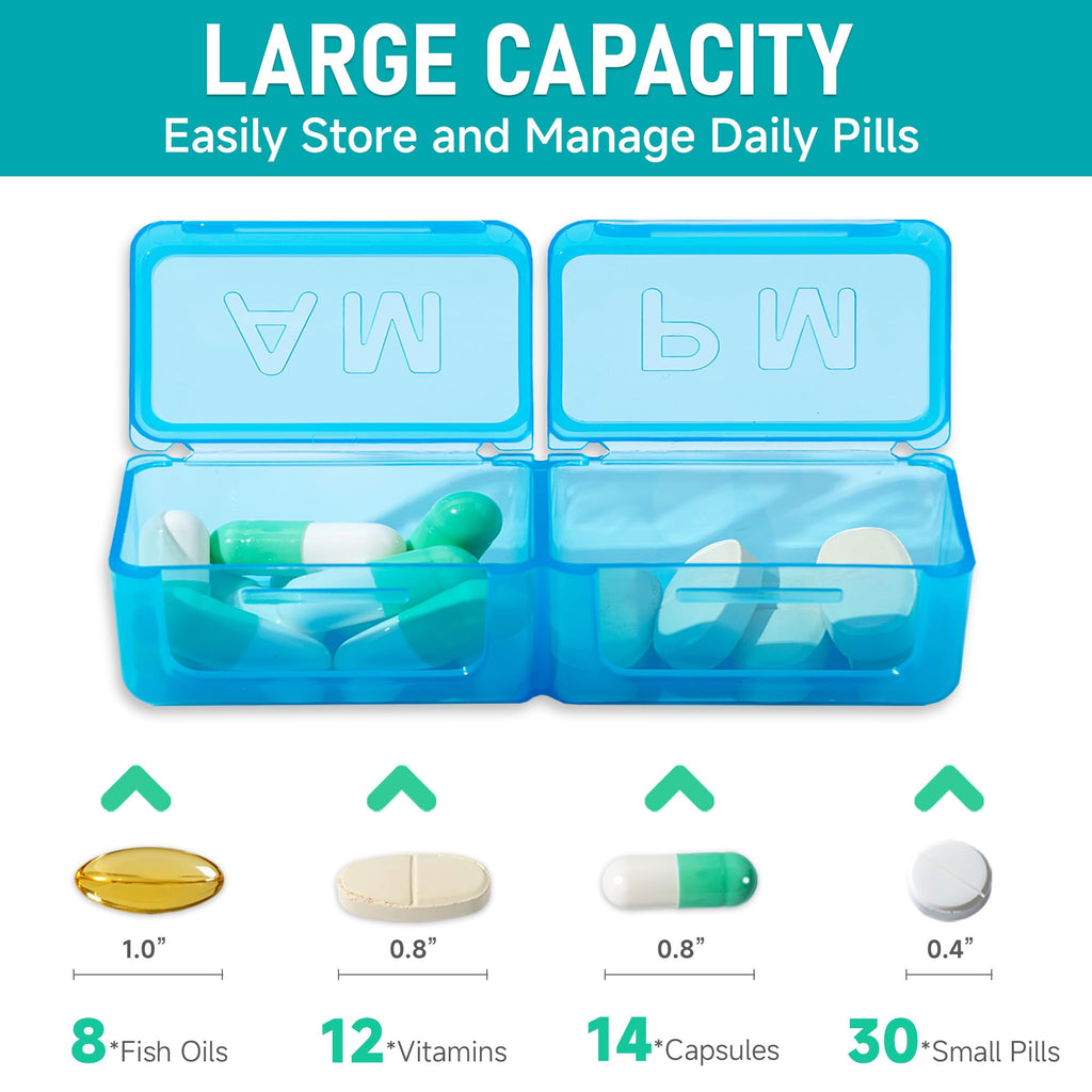 Monthly Pill Organizer 2 Times a Day, Portable AM PM Pill Box with Weekly Travel Bag, Large Capacity Medicine Organizer with Lab