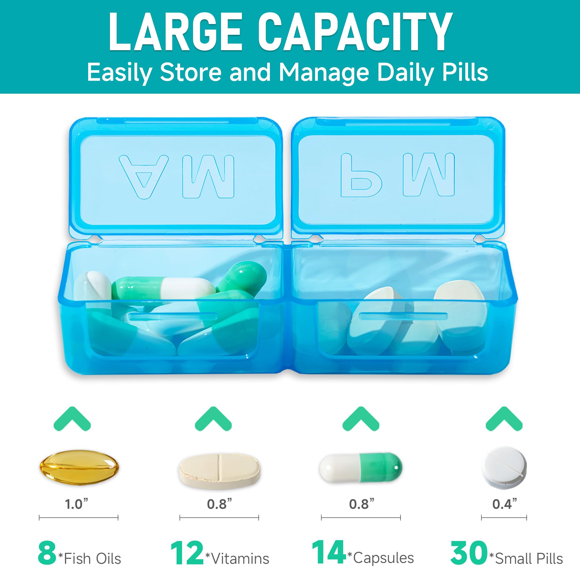 Monthly Pill Organizer 2 Times a Day, Portable AM PM Pill Box with Weekly Travel Bag, Large Capacity Medicine Organizer with Lab