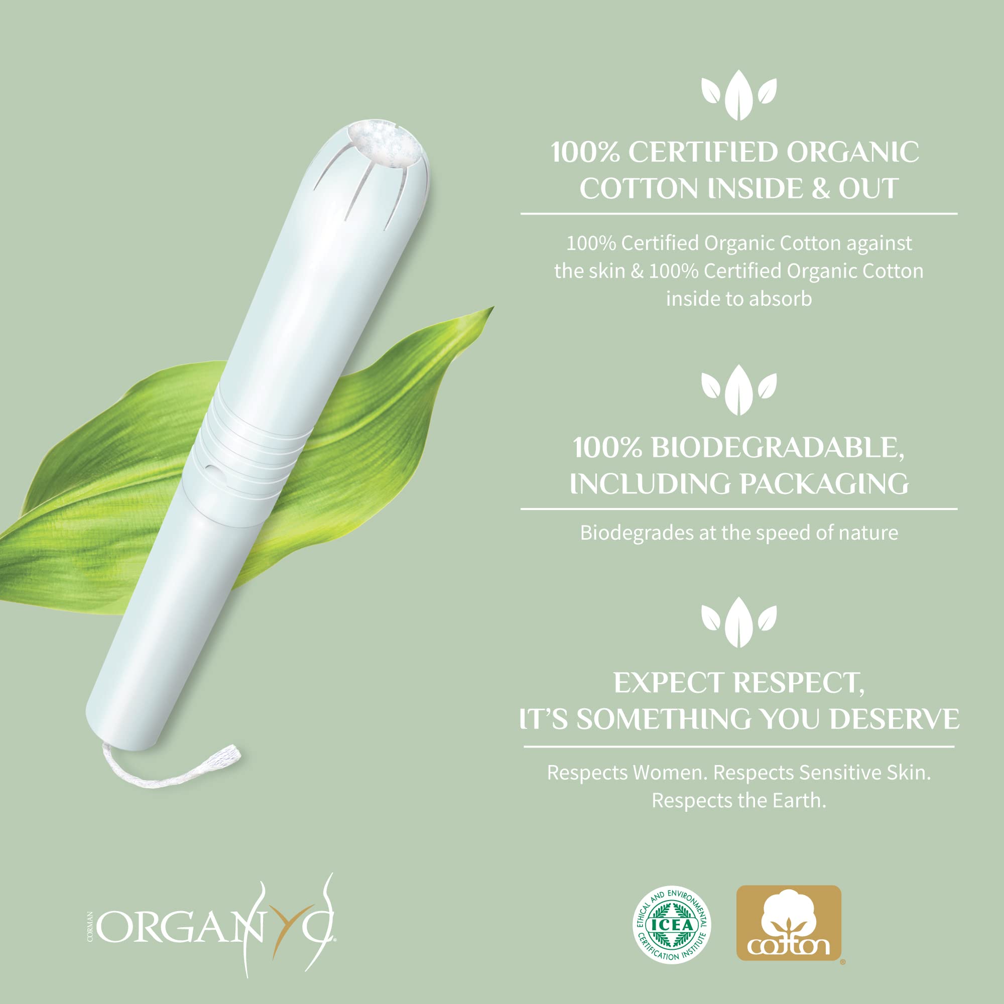 Organyc 100% Certified Organic Cotton Tampons - Cardboard Applicator, Free from Chlorine, Perfumes, Rayon, and Chemicals - Super