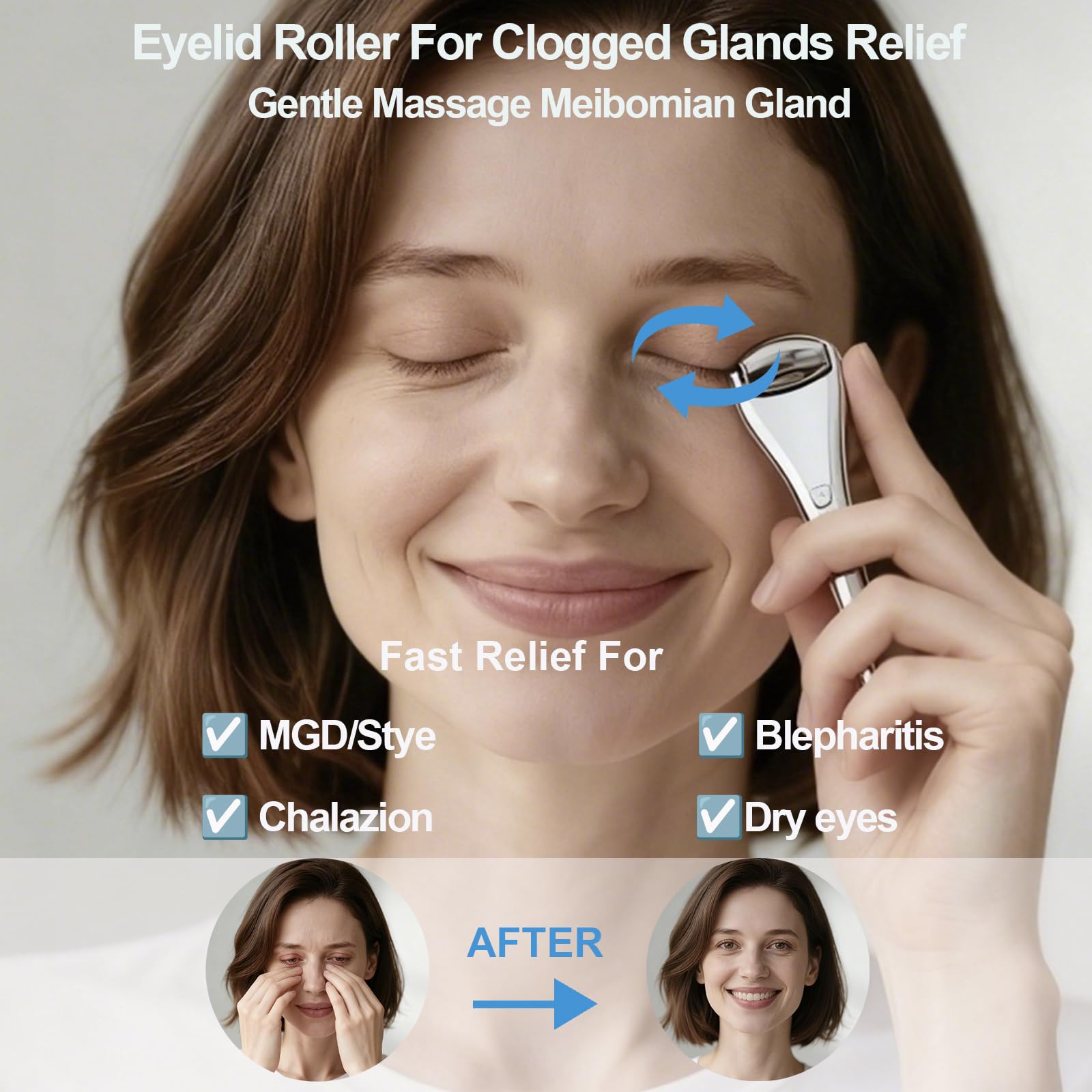 NKQ Metal Eye Roller for Dry Eyes,Eyelid Roller for Chalazion,Stye,MGD Relief,Improves Meibum Flow and Unclogs Oil Glands,Gentle