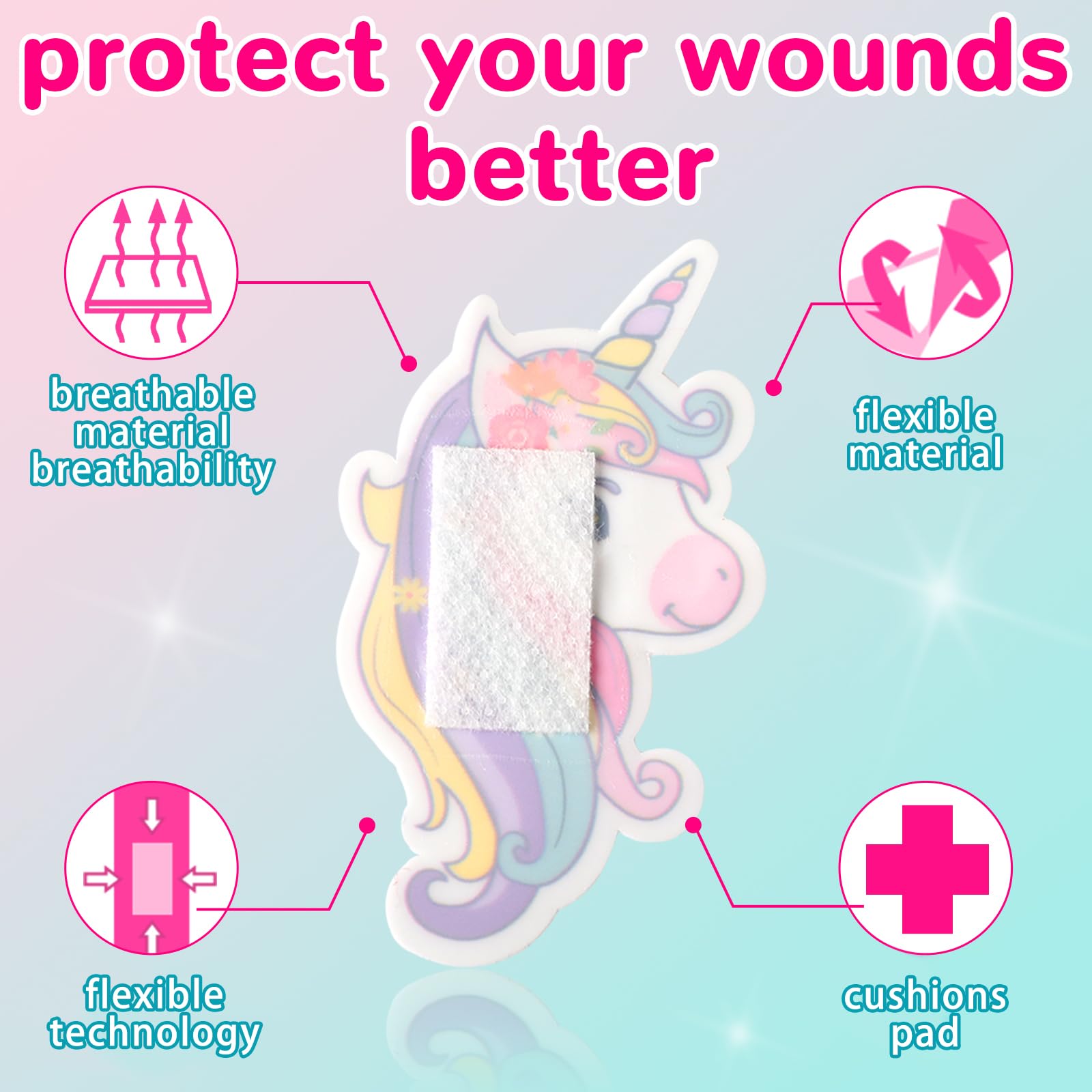 60 Pcs 10 Styles Unicorn Kids Bandages Kawaii Cute Cartoon Unicorn Colorful Funny Protection Care Adhesive Bandages for Toddlers