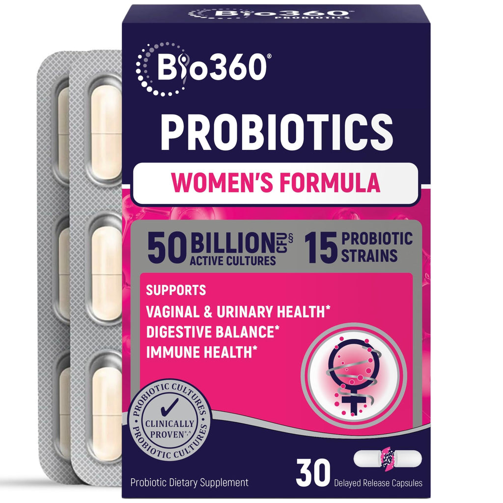 Bio360 Probiotics for Women Vaginigal Health - Supports pH Balance, Vaginal, Urinary, & Digestive Health - 50 Billion CFU & 15 U
