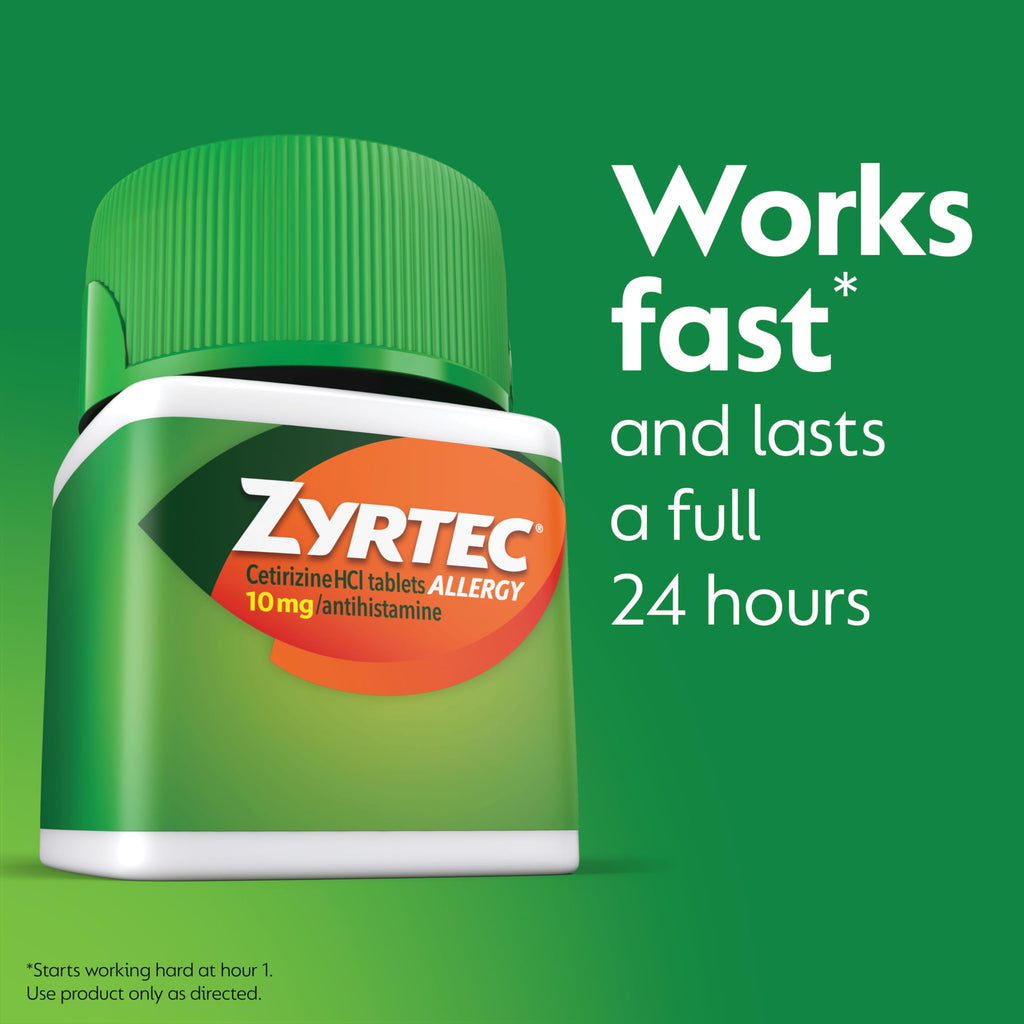 Zyrtec 24 Hour Allergy Relief Tablets, Indoor & Outdoor Anti Allergy Medicine with 10 mg Cetirizine HCl per Antihistamine Tablet