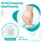 General Medi Waterproof Transparent Adhesive Island Dressing (50 Count, 4 x 4), Wound Care Pad with Adhesive Border - Sterile, S