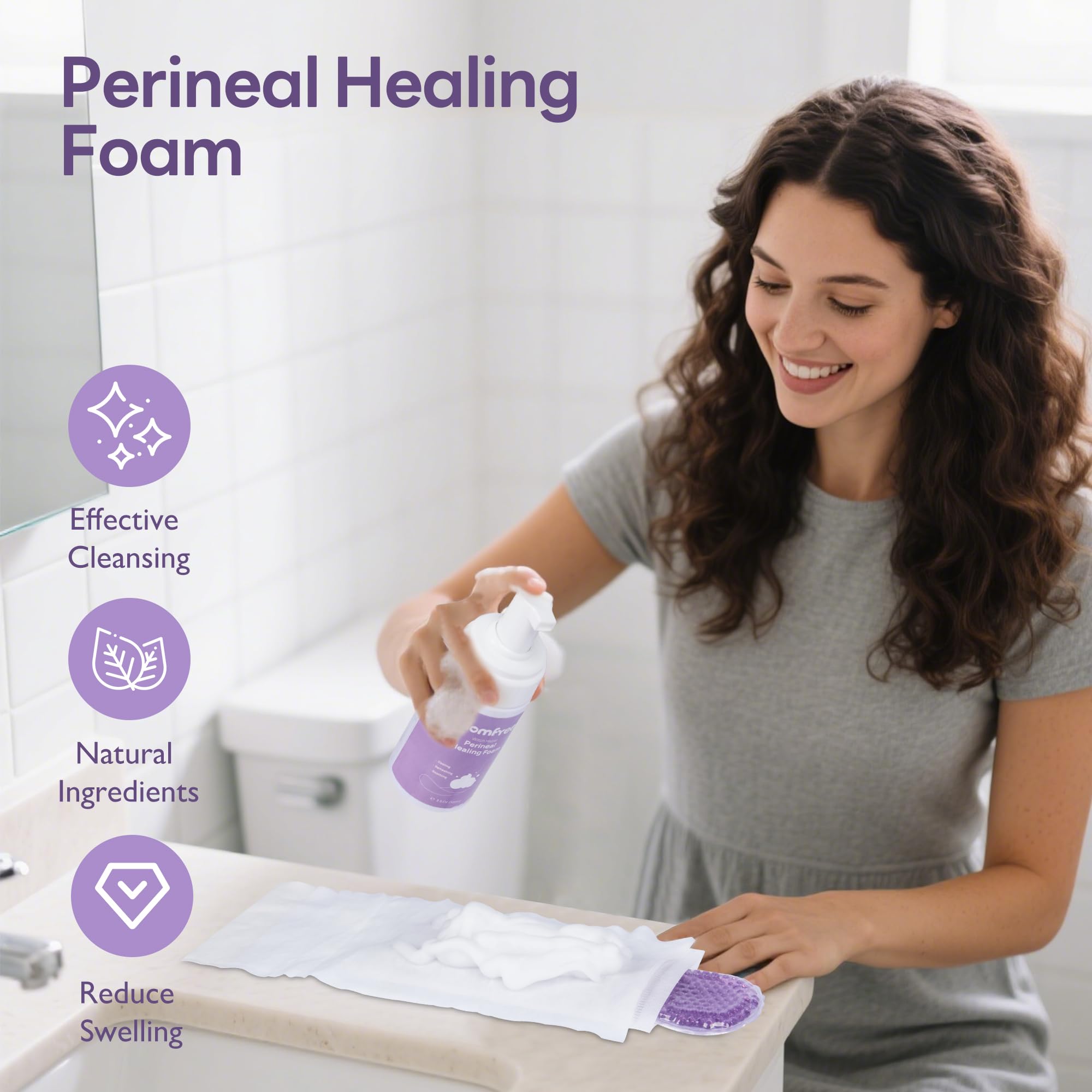 Upgraded Postpartum Essentials Recovery Kit for Women: Labor Delivery Post Partum - Perineal Healing Foam & Upside Down Peri Bot