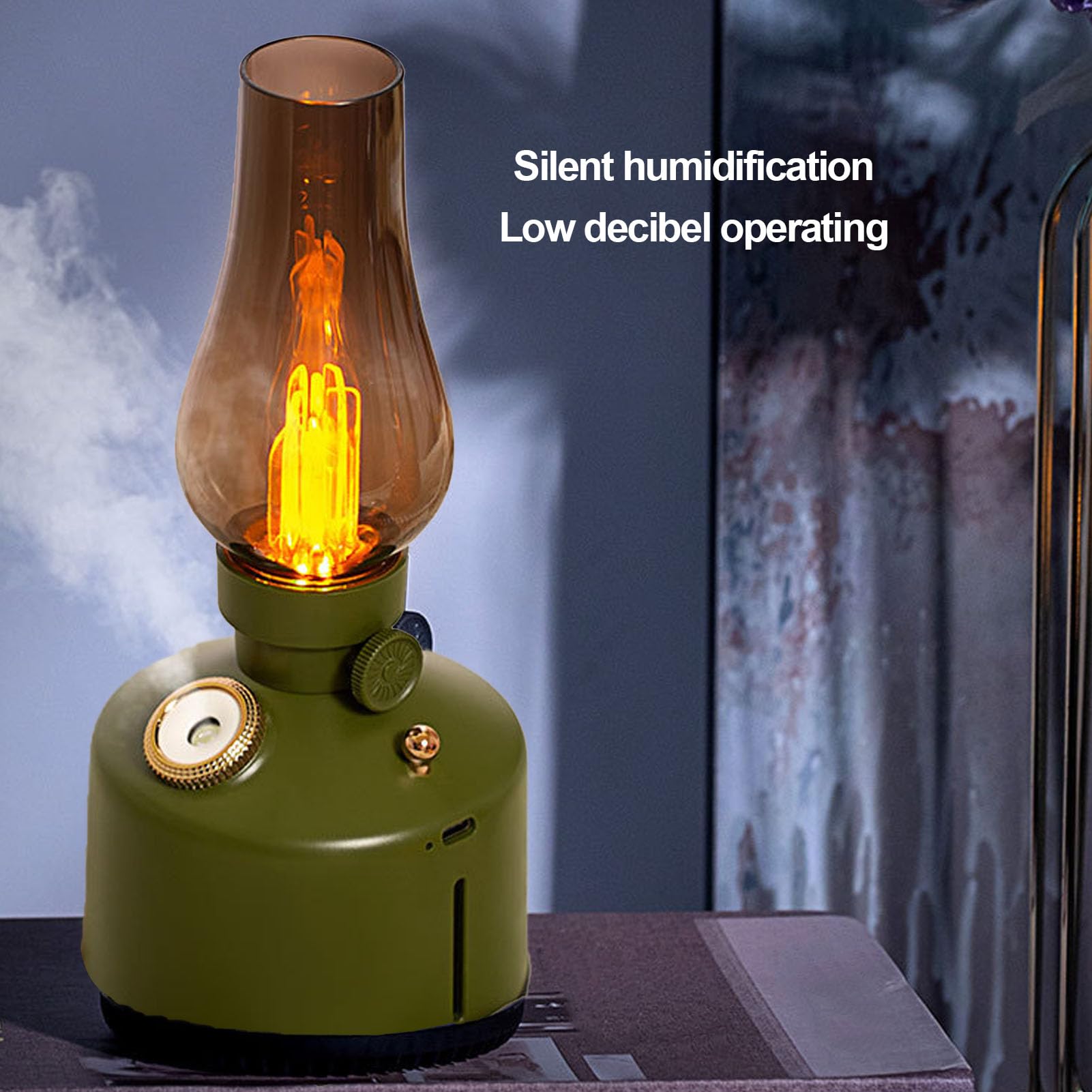 Humidifier Vintage Lantern with Lamp, Kerosene Lamp Shaped Quiet Home Humidifier, Aromatherapy Diffuser, 2 Mist Settings, Steple