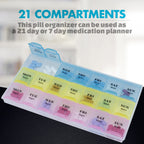 Weekly Pill Organizer - 21 Day Pill Planners for Pills Vitamins & Medication, 3 Times-a-Day Medication Reminder Boxes, Easy to R