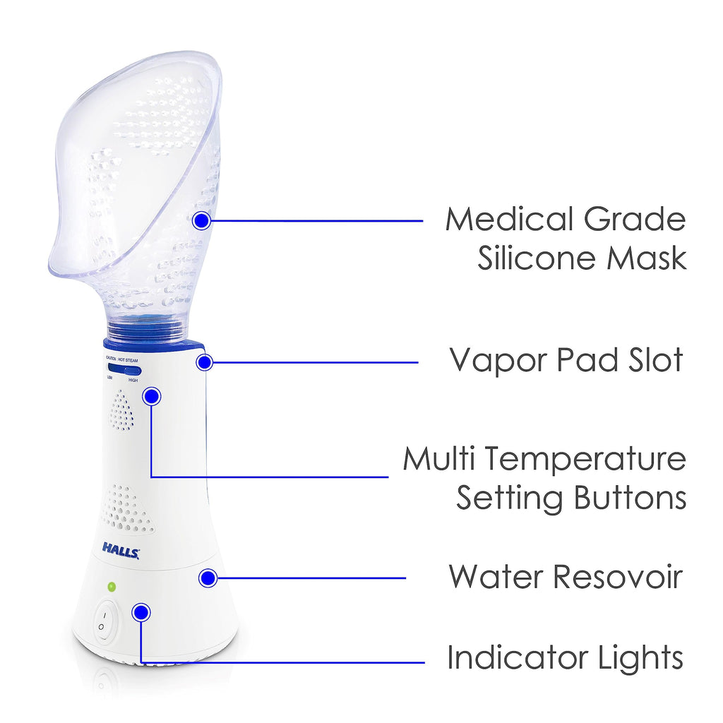 Crane x HALLS Corded Personal Steam Inhaler for Sinus, Congestion, Cough, & Cold Relief, Vapor Pad Compatible, White