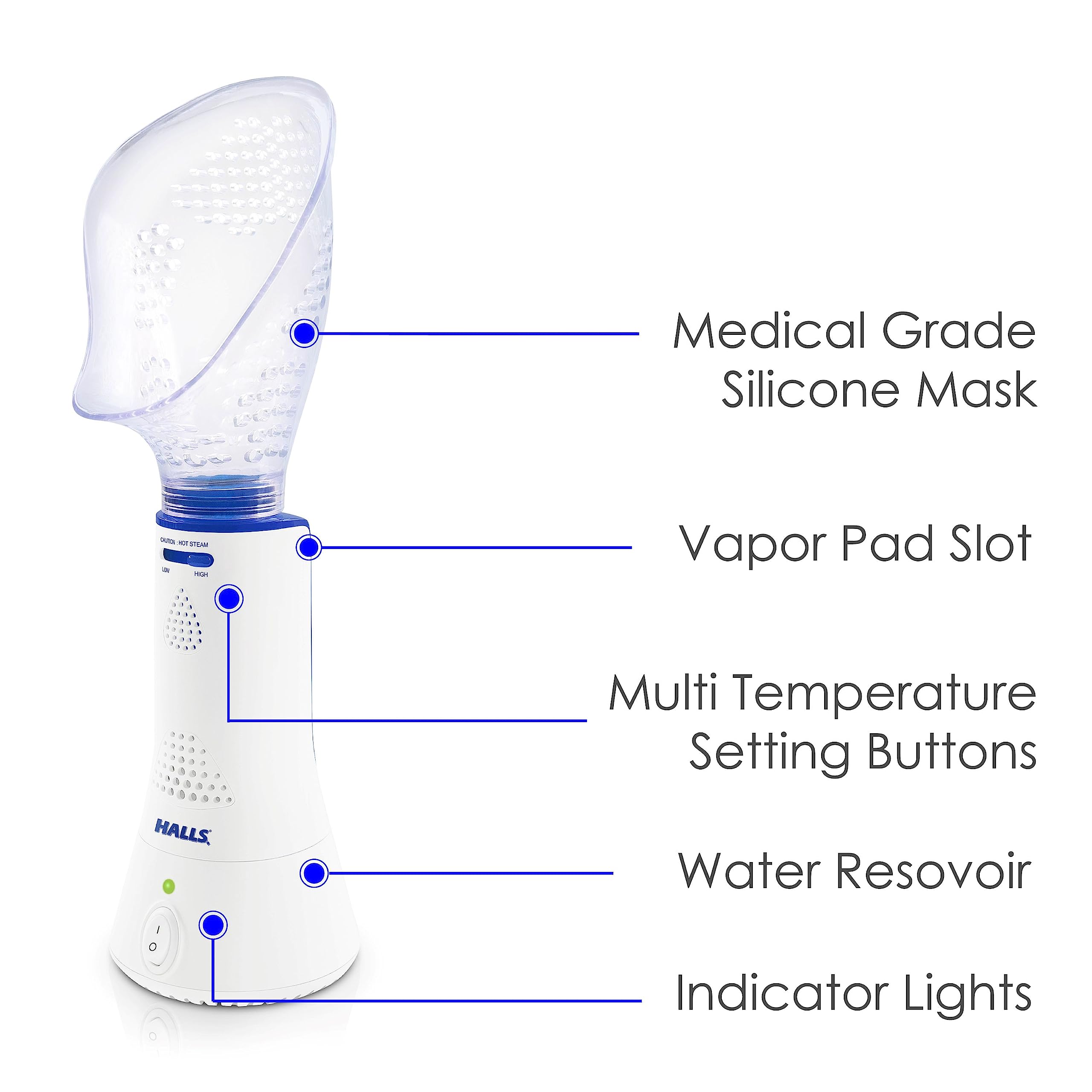 Crane x HALLS Corded Personal Steam Inhaler for Sinus, Congestion, Cough, & Cold Relief, Vapor Pad Compatible, White