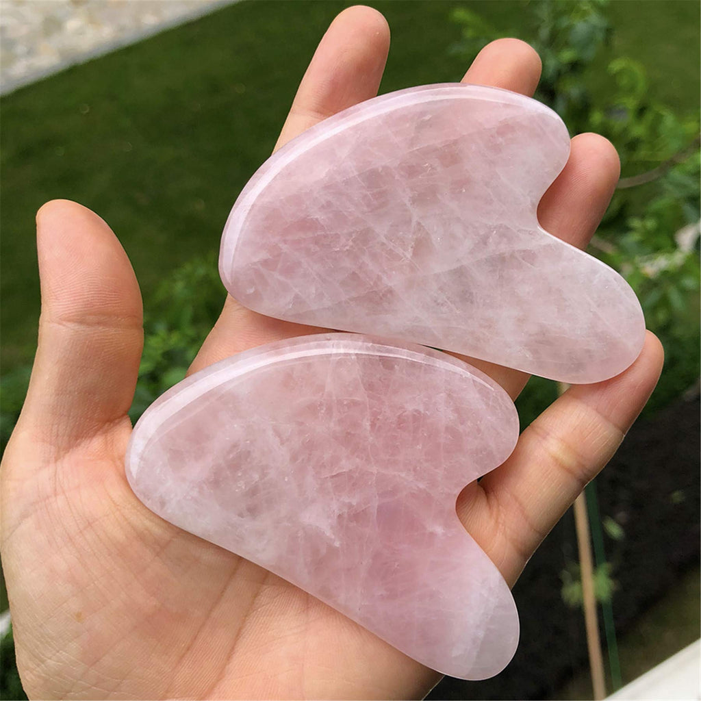 Mndrlin Natural Rose Quartz Crystal Jade Gua Sha Scraping Facial Massage Tool, Stone Scraping Scraper Board for SPA Reduce Fine