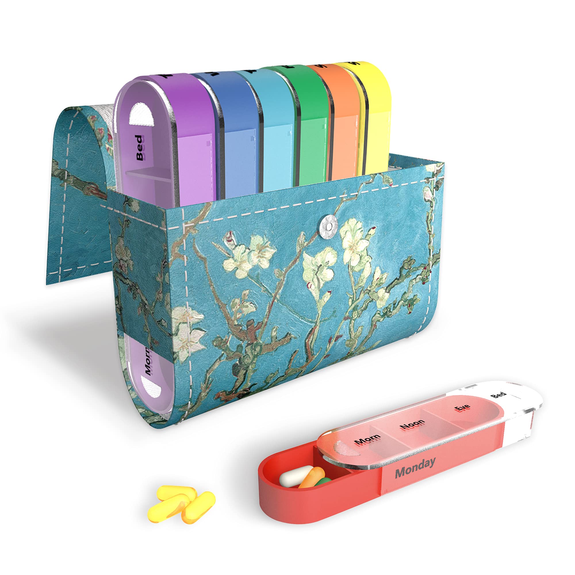 Pill Organizer,LIZIMANDU Weekly Travel Pill Case Box Medication Reminder Daily AM PM, Day Night 7 Compartments,for 4 Times A Day