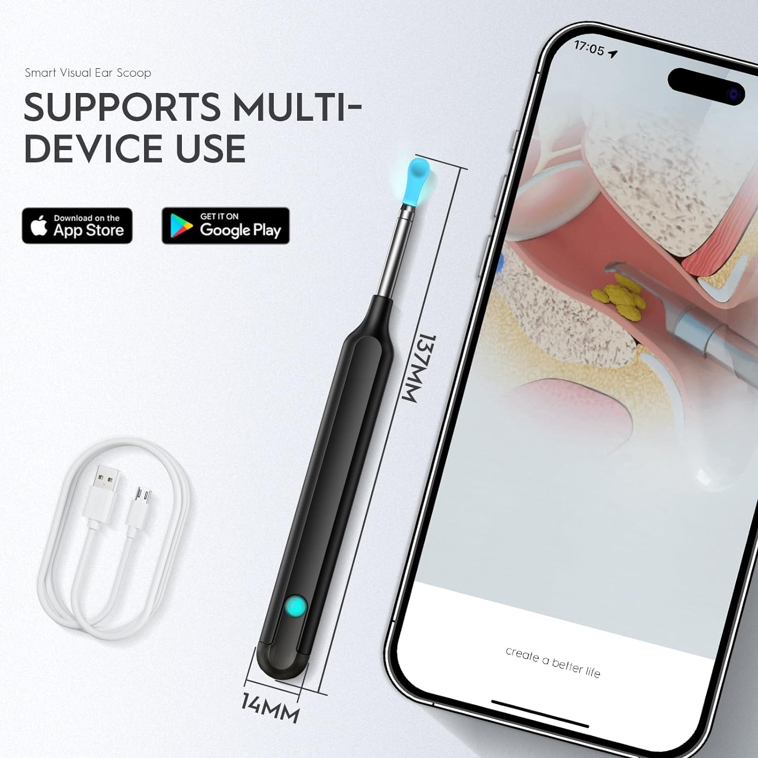 Earwax Camera Ear Camera Otoscope Cleaner, Oxbird 1080P Wireless Ear Wax Removal Kit Smart Ear Cleaner with Camera and Light for
