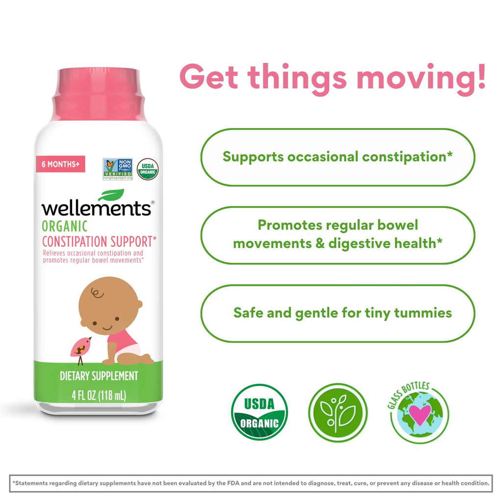 Wellements Organic Constipation Support | Safe and Gentle Organic Constipation Relief for Infants, Babies and Toddlers | No Hars